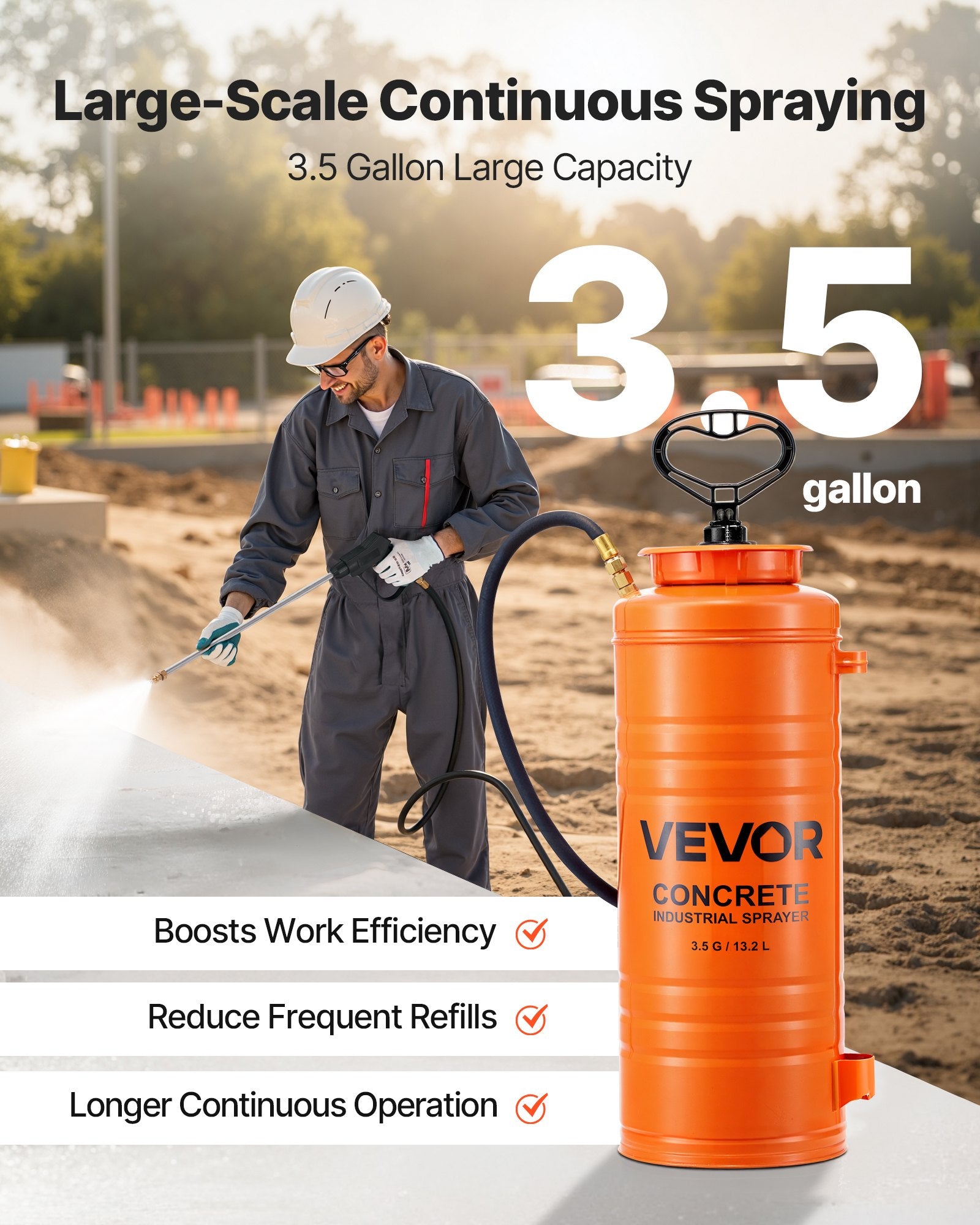 Industrial Concrete Sprayer, 14L Stainless Steel Sprayer, Heavy Duty Tri-Poxy Pump Sprayers, 52cm Wand with V952-GYJBXGPWQ35GVDBW0001V0