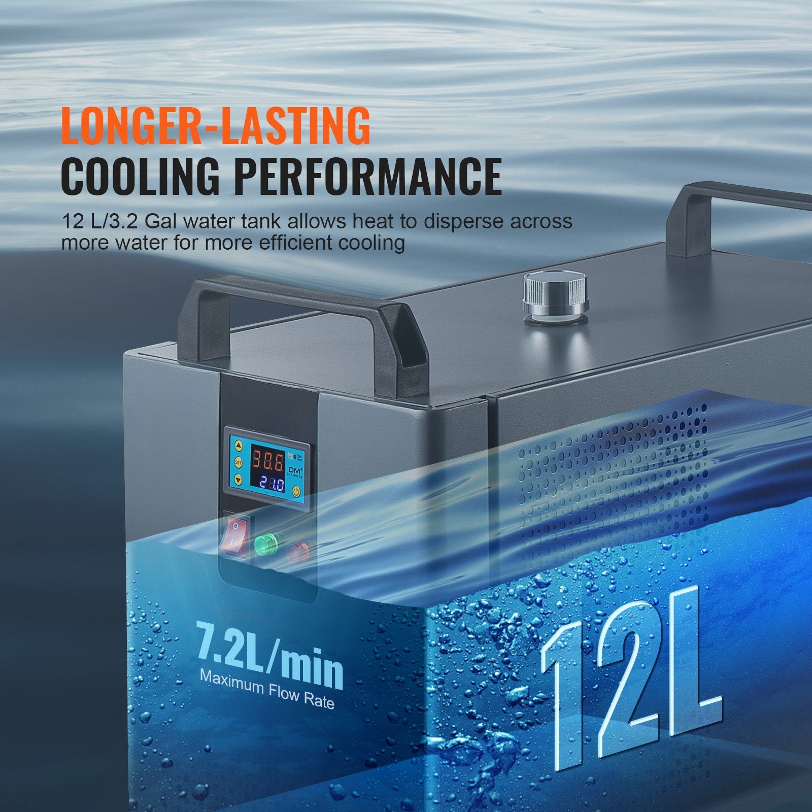 Industrial Water Chiller, KH-6000, 200W Industrial Water Cooler Cooling System with Compressor 12 L Water V952-GYLS72LMIN12LP9R6V3
