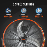Drum Fan 24 Inch High Velocity Industrial Use 3-Speed Timer for Warehouse V952-GYLSFS24YCACQCOS3V3