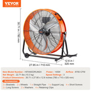Drum Fan 24 Inch High Velocity Industrial Use 3-Speed Timer for Warehouse V952-GYLSFS24YCACQCOS3V3