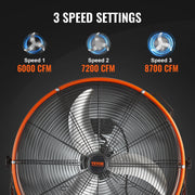 Drum Fan 24 Inch High Velocity Industrial Use 3-Speed 8600CFM for Warehouse V952-GYLSFS24YCACTZXEZV3