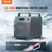 Industrial Water Chiller, CW-3000, 80W Air-Cooled Industrial Water Cooler Cooling System with 12 L Water Tank V952-GYLSJFLS12L19G97PV3