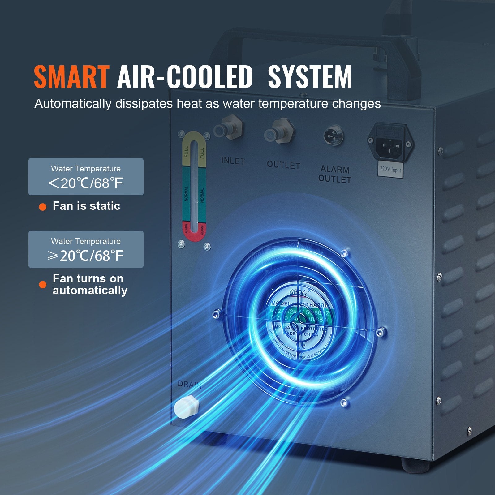 Industrial Water Chiller, CW-3000, 80W Air-Cooled Industrial Water Cooler Cooling System with 12 L Water Tank V952-GYLSJFLS12L19G97PV3