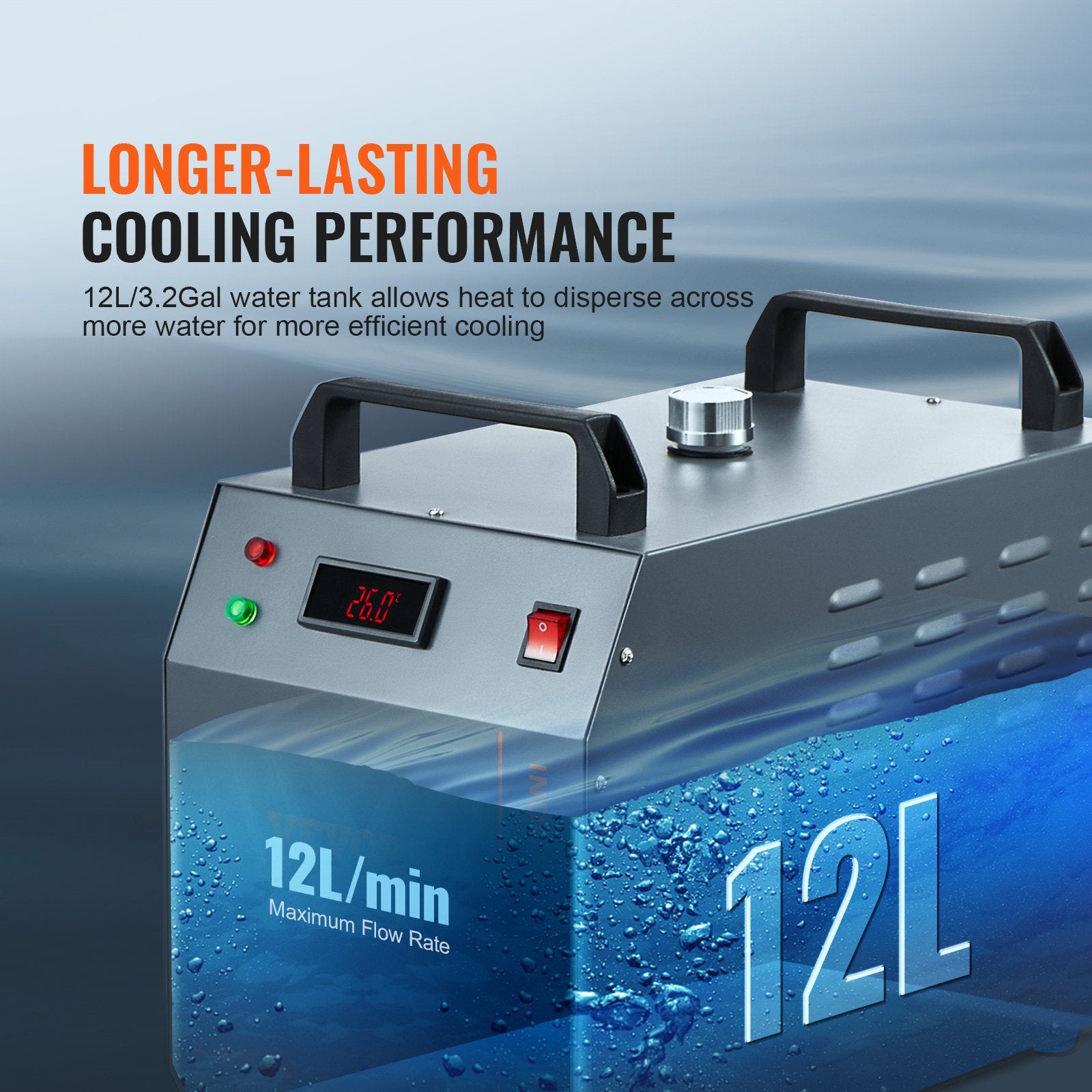Industrial Water Chiller, CW-3000, 80W Air-Cooled Industrial Water Cooler Cooling System with 12 L Water Tank V952-GYLSJFLS12L19G97PV3