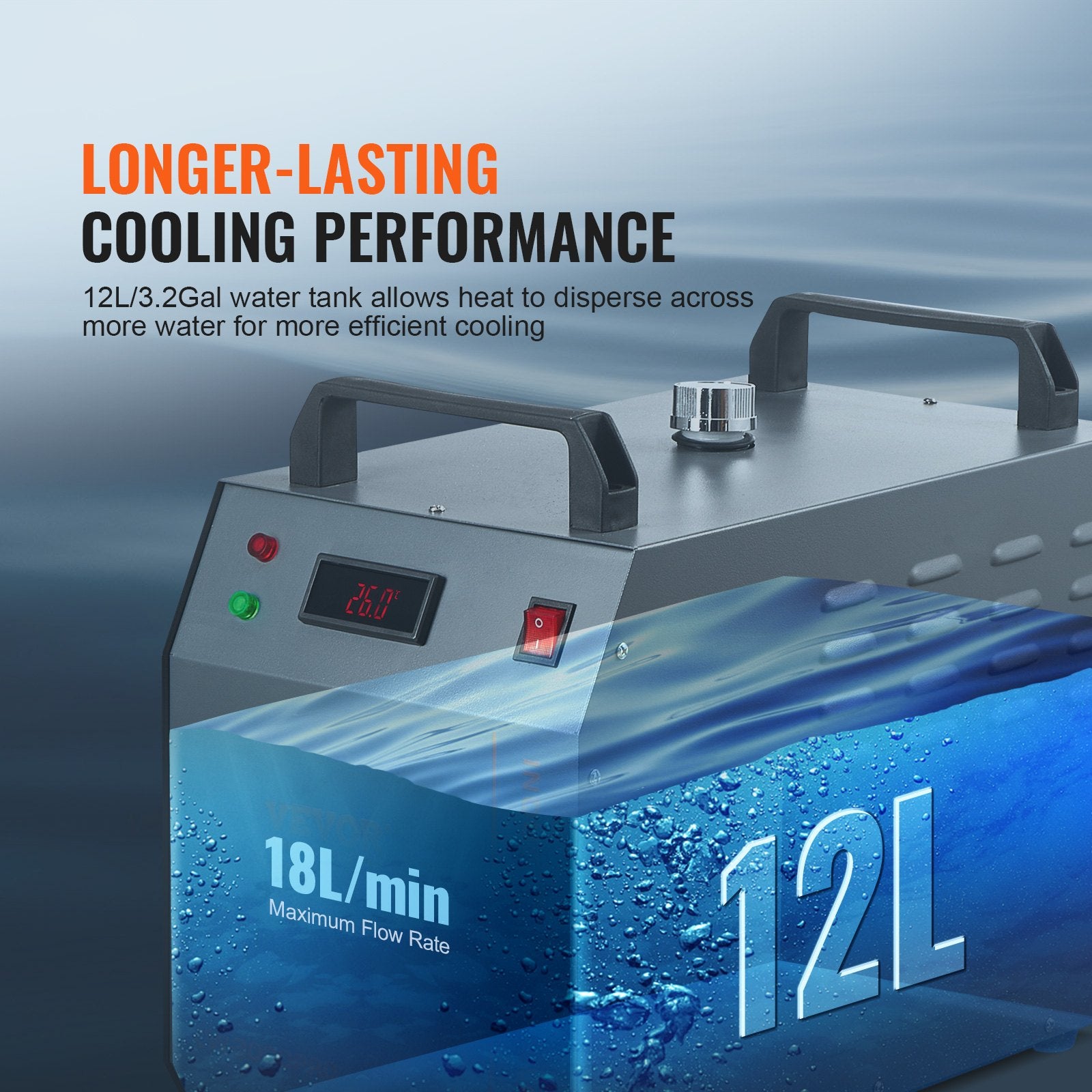 Industrial Water Chiller, CW-3000(PRO), 150W Air-Cooled Industrial Water Cooler Cooling System with 12L Water V952-GYLSJFLS12L1YAX14V3