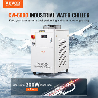 Industrial Water Chiller, CW6000, 1500W Industrial Water Cooler Cooling System with Compressor 15L Water Tank V952-GYLSJYSJS15LDYZN6V3
