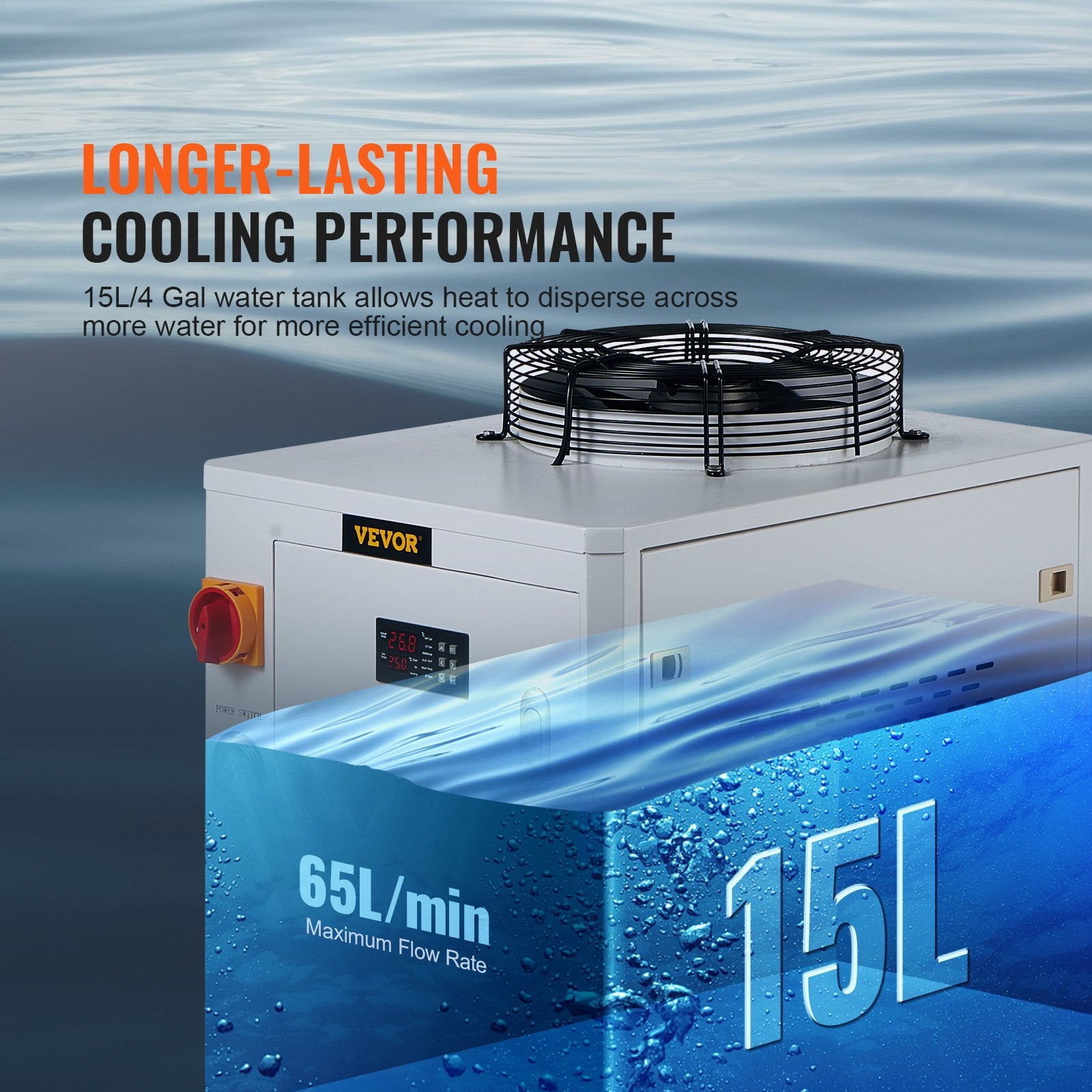 Industrial Water Chiller, CW6000, 1500W Industrial Water Cooler Cooling System with Compressor 15L Water Tank V952-GYLSJYSJS15LDYZN6V3