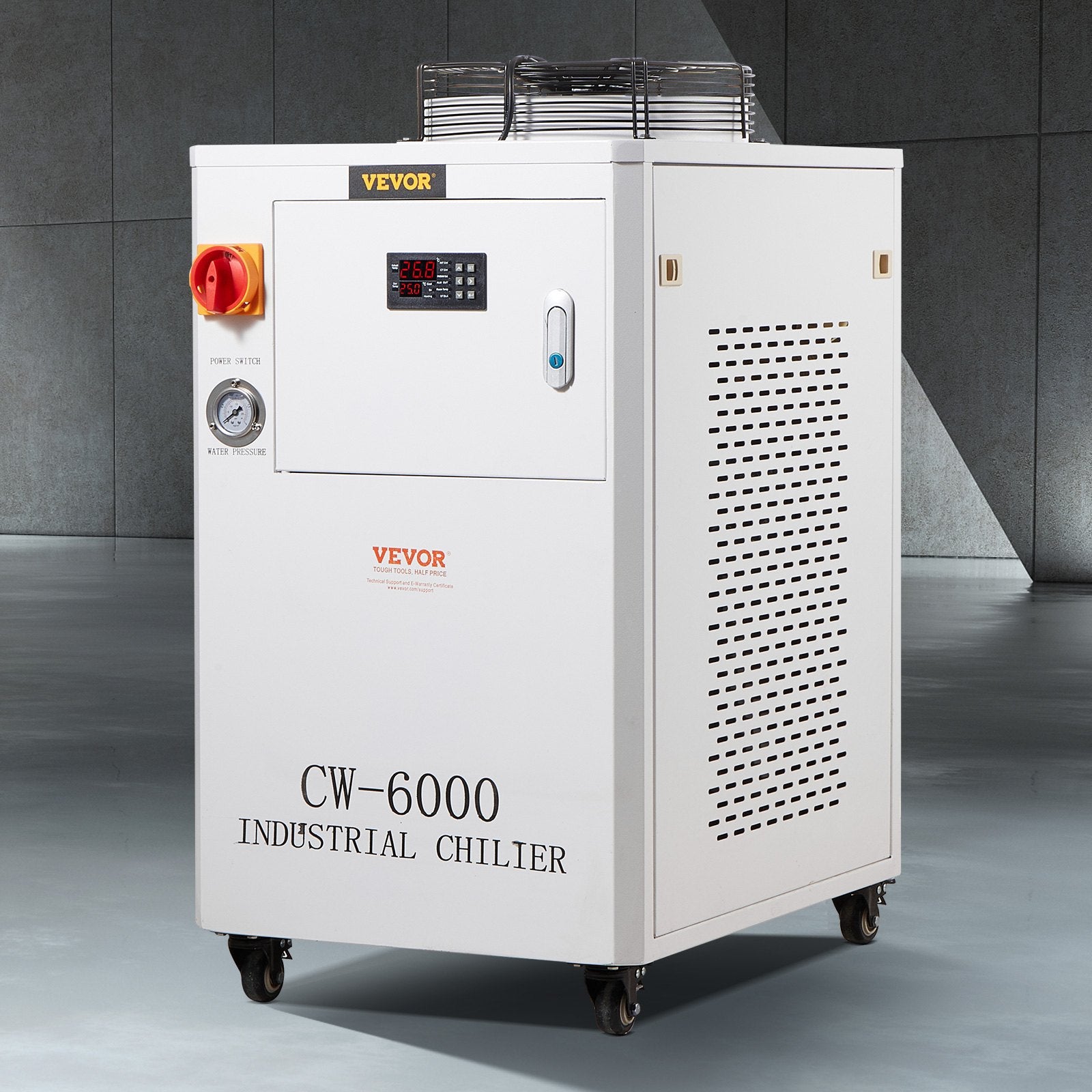 Industrial Water Chiller, CW6000, 1500W Industrial Water Cooler Cooling System with Compressor 15L Water Tank V952-GYLSJYSJS15LDYZN6V3
