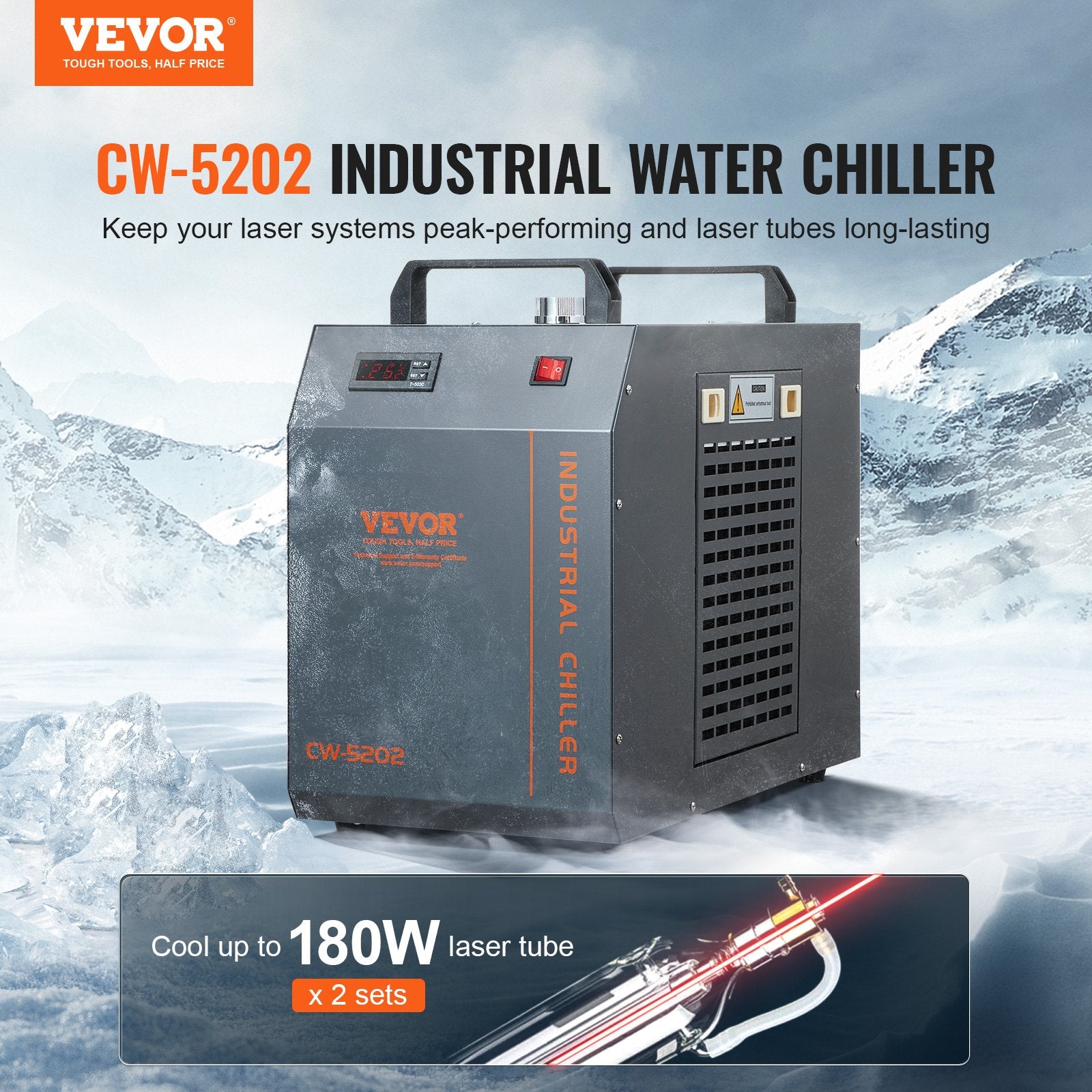 Industrial Water Chiller, CW-5202, Industrial Water Cooler Cooling System with Built-in Compressor 7L Water V952-GYLSJYSJS7L18IJHWV3