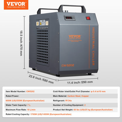 Industrial Water Chiller, CW-5202, Industrial Water Cooler Cooling System with Built-in Compressor 7L Water V952-GYLSJYSJS7L18IJHWV3