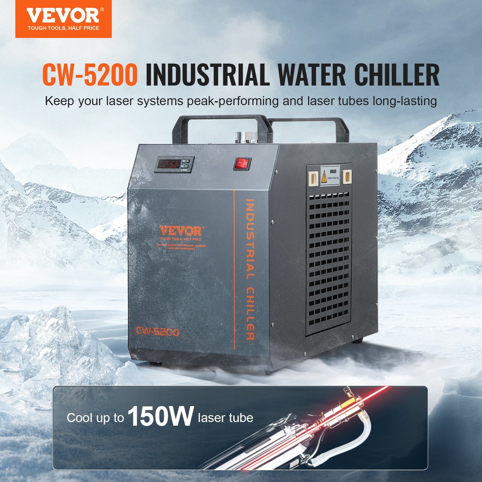 Industrial Water Chiller, CW-5200, Industrial Water Cooler Cooling System with Built-in Compressor 7L Water V952-GYLSJYSJS7L1LBEPIV3