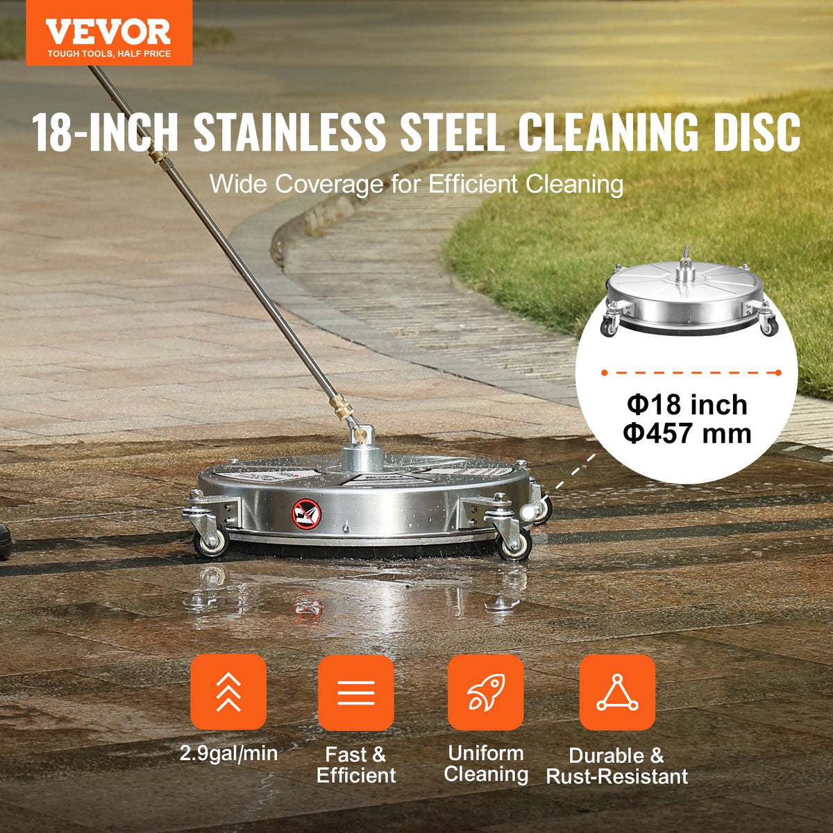 18" Pressure Washer Surface Cleaner w/ Wheels, Stainless Steel Concrete Cleaner 4000 Max PSI , 1/4" V952-GYQXJBMQJQBXWXXFTV0