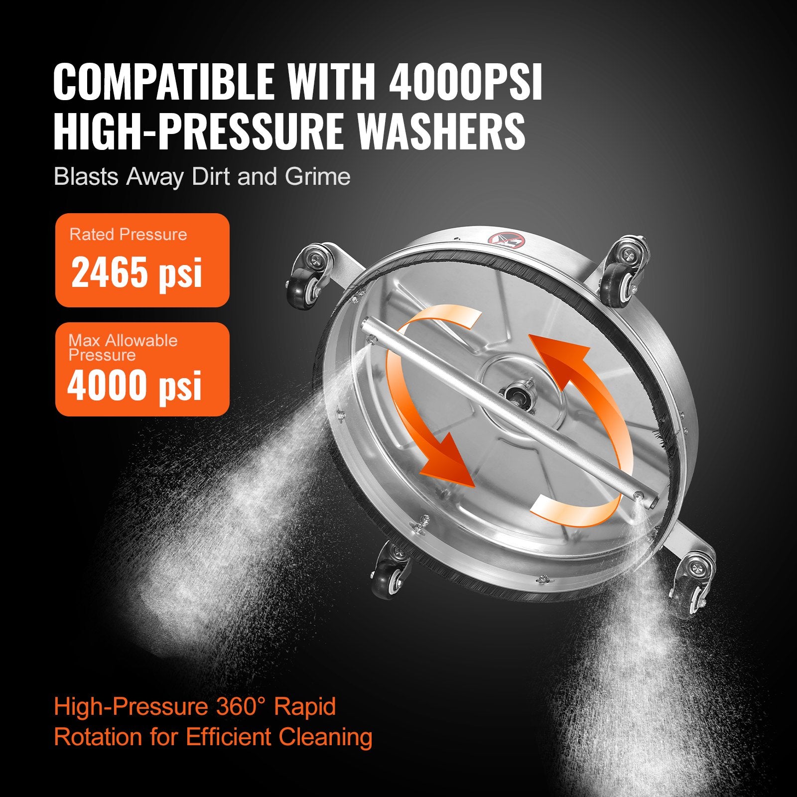 18" Pressure Washer Surface Cleaner w/ Wheels, Stainless Steel Concrete Cleaner 4000 Max PSI , 1/4" V952-GYQXJBMQJQBXWXXFTV0