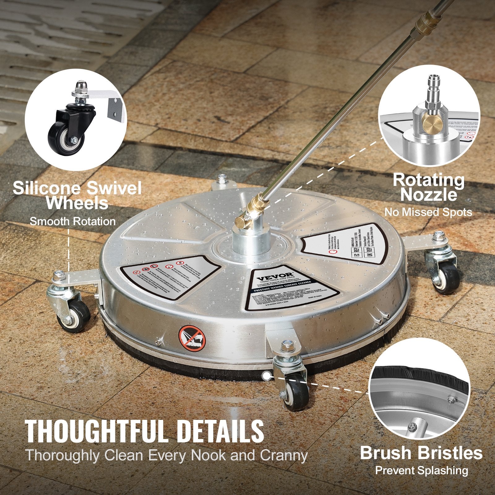 18" Pressure Washer Surface Cleaner w/ Wheels, Stainless Steel Concrete Cleaner 4000 Max PSI , 1/4" V952-GYQXJBMQJQBXWXXFTV0