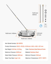 16.5" Pressure Washer Surface Cleaner, Stainless Steel Pressure Washer Attachments with 4 Wheels, 4000 Max V952-GYQXJBMQJQYP62KMHV0