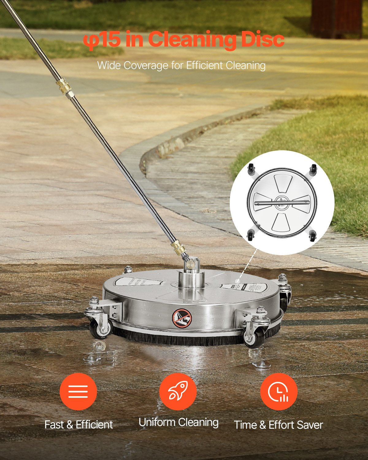 15" Pressure Washer Surface Cleaner 4 Wheels 4000 Max PSI 2 Extended Wands V952-GYQXJBMQJQYPI0B3OV0