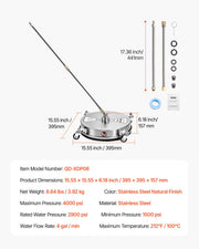 15" Pressure Washer Surface Cleaner 4 Wheels 4000 Max PSI 2 Extended Wands V952-GYQXJBMQJQYPI0B3OV0