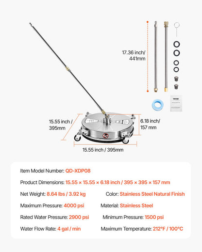 15" Pressure Washer Surface Cleaner 4 Wheels 4000 Max PSI 2 Extended Wands V952-GYQXJBMQJQYPI0B3OV0