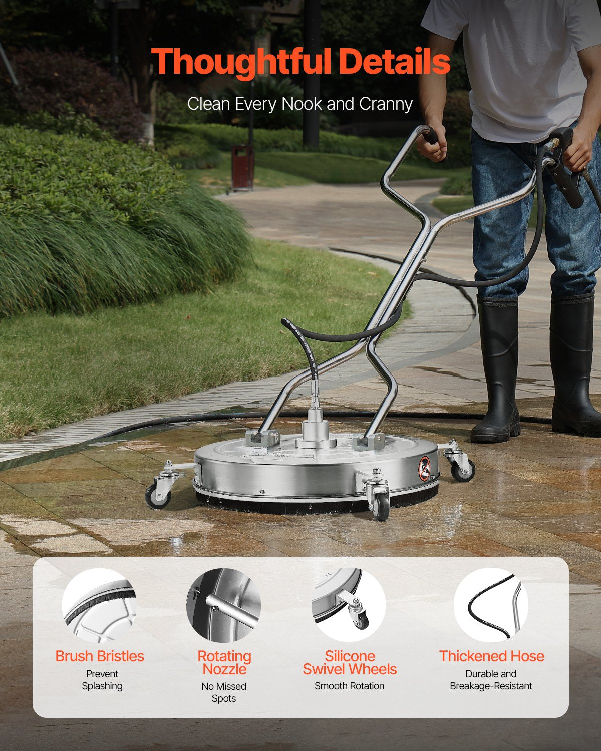 24" Pressure Washer Surface Cleaner, Stainless Steel Pressure Washer Attachments with 4 Wheels, 4000 Max PSI, V952-GYQXJBMQJQYPKEO1LV0