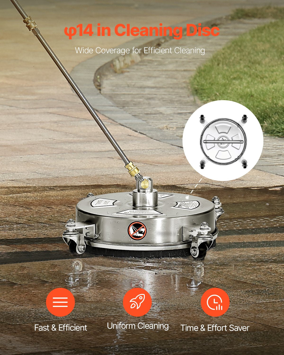 14" Pressure Washer Surface Cleaner, Stainless Steel Pressure Washer Attachments with 4 Wheels, 4000 Max PSI, V952-GYQXJBMQJQYPLEQRIV0
