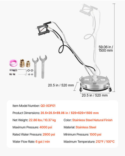 20" Pressure Washer Surface Cleaner, Stainless Steel Pressure Washer Attachments with 4 Wheels, 4500 Max PSI, V952-GYQXJBMQJQYPR0QW0V0