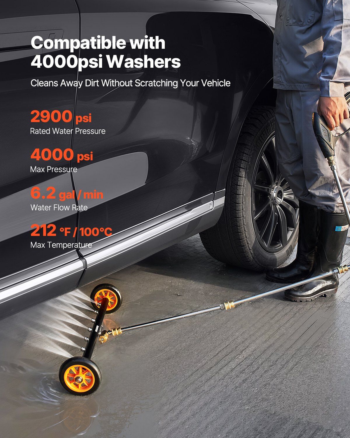 24" Pressure Washer Undercarriage Cleaner, Stainless Steel Surface Cleaner for Pressure Washer, 4000 Max PSI, V952-GYQXJBMQJQZGQLB0WV0