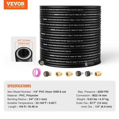 Pressure Washer Hose, 100FT, 1/4" Kink Free M22-14mm Brass Thread Replacement For Most Brand Pressure V952-GYQXRG100FT1FESK8V0