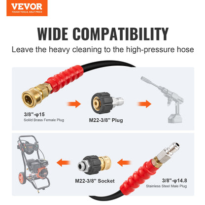Pressure Washer Hose, 100FT, Kink Free 3/8"-14.8 Male, 3/8"-15 Female For Most Brand Pressure Washers, 4.9'' V952-GYQXRG100FT3TSQ9MV0
