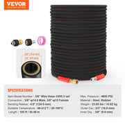 Pressure Washer Hose, 100FT, Kink Free 3/8"-14.8 Male, 3/8"-15 Female For Most Brand Pressure Washers, 4.9'' V952-GYQXRG100FT3TSQ9MV0