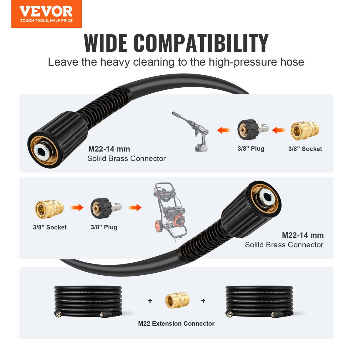 50 FT 3600 PSI High Pressure Power Washer Hose 1/4" Quick Connection V952-GYQXRG50FT14NU19OV0