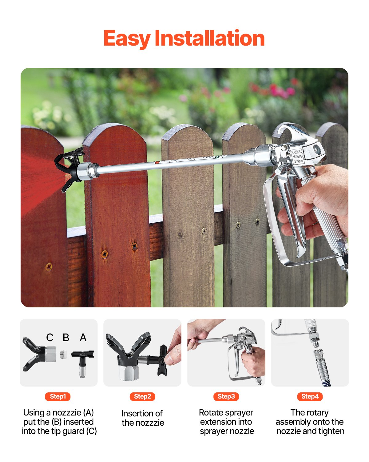 Airless Paint Spray Gun and Hose Kit 3600PSI with Extension Rods Filters V952-GYWQPTJRGJPJ60PDZV0