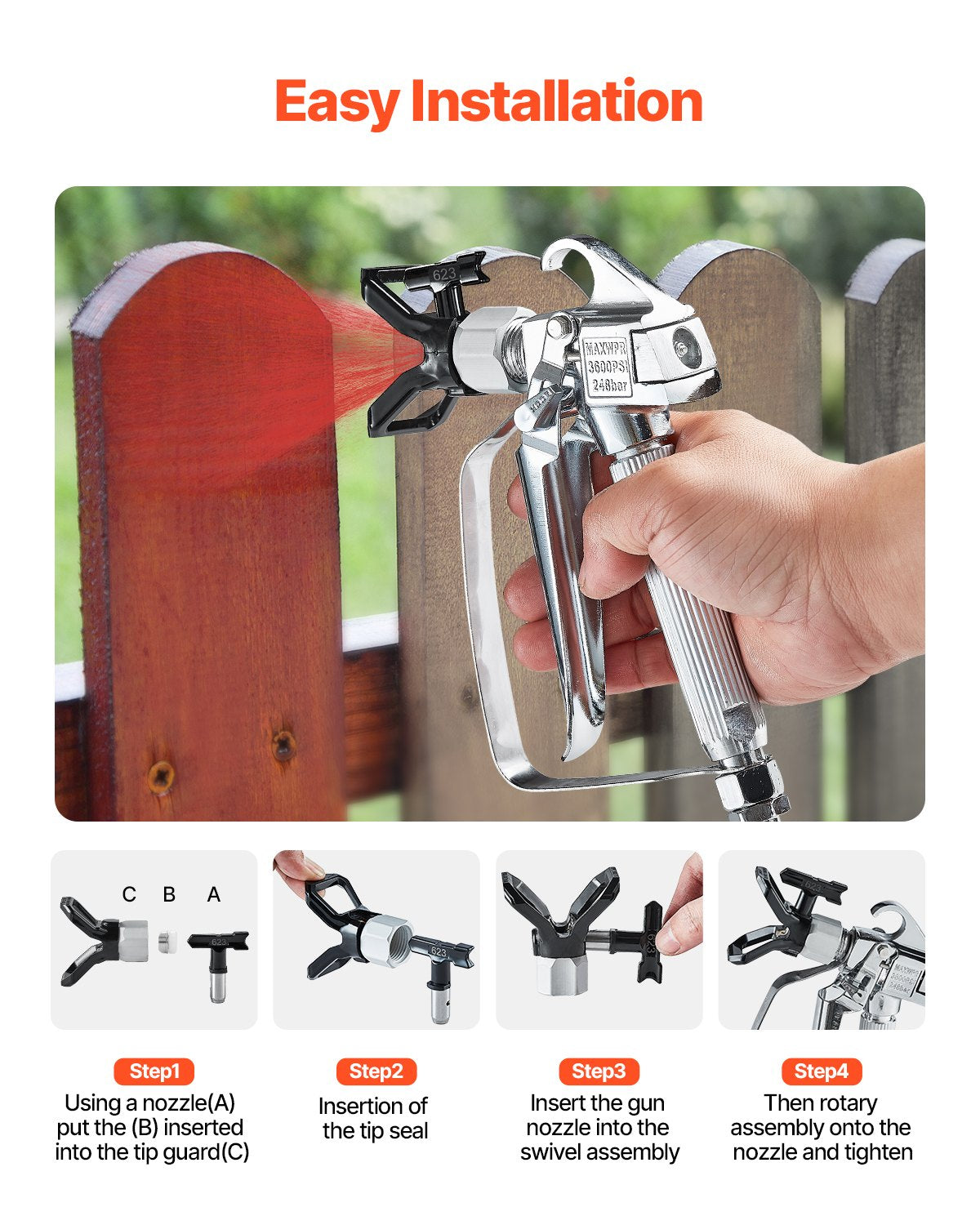 Airless Paint Spray Gun 3600PSI High Pressure Airless Spray Gun 517 Tip V952-GYWQPTJRGJPJNLZF8V0