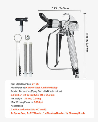 Airless Paint Spray Gun 3600PSI High Pressure Airless Spray Gun 517 Tip V952-GYWQPTJRGJPJNLZF8V0