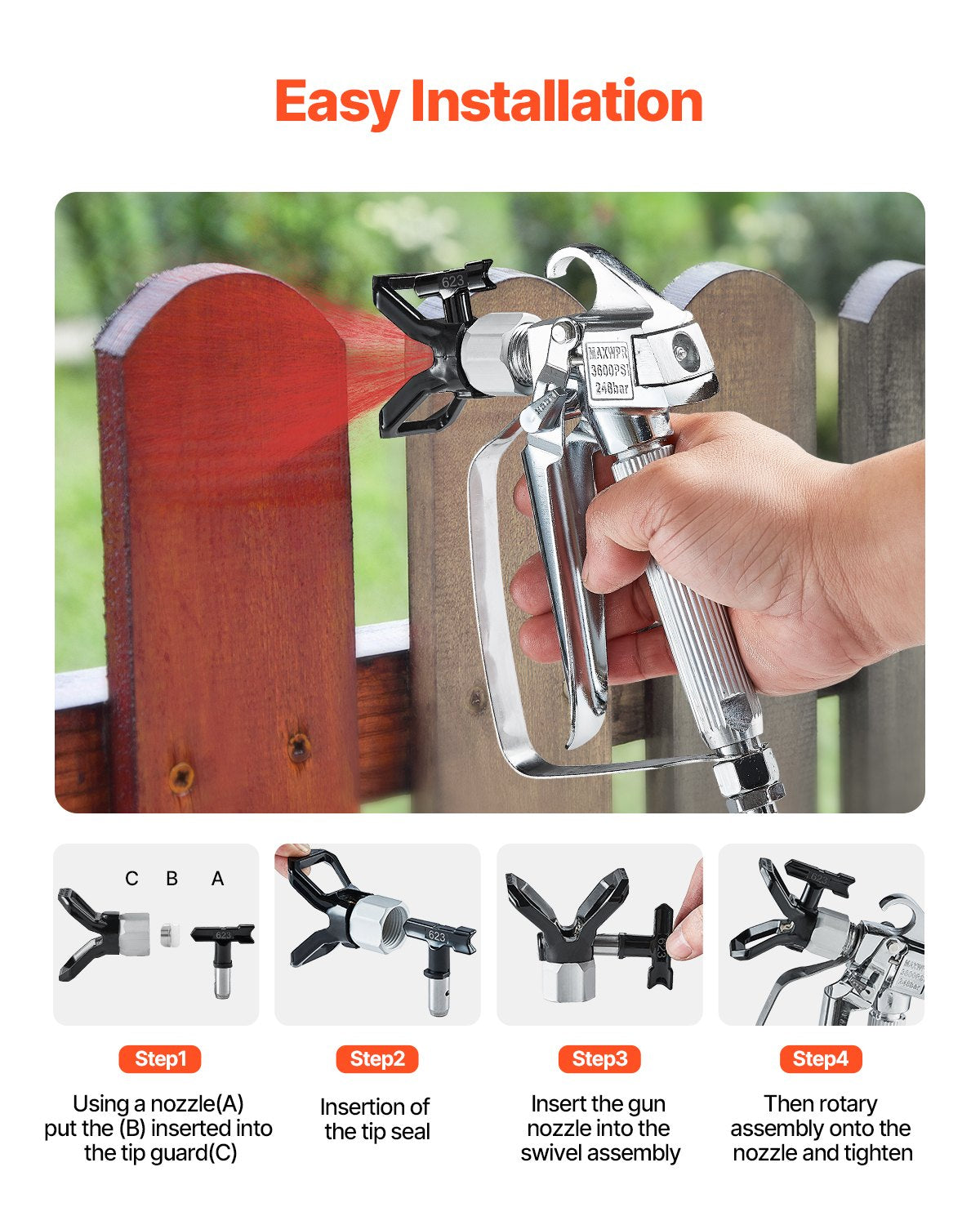 Airless Paint Spray Gun 3600PSI High Pressure Airless Spray Gun with 5Tips V952-GYWQPTJRGJPJSGQJDV0