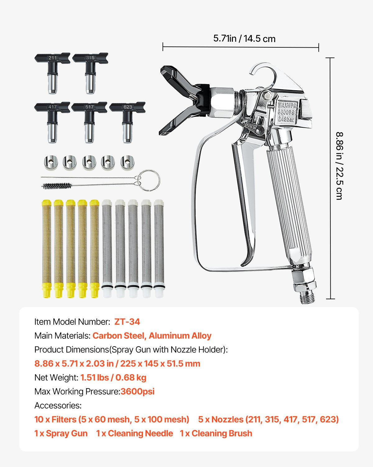 Airless Paint Spray Gun 3600PSI High Pressure Airless Spray Gun with 5Tips V952-GYWQPTJRGJPJSGQJDV0