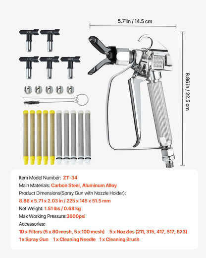 Airless Paint Spray Gun 3600PSI High Pressure Airless Spray Gun with 5Tips V952-GYWQPTJRGJPJSGQJDV0