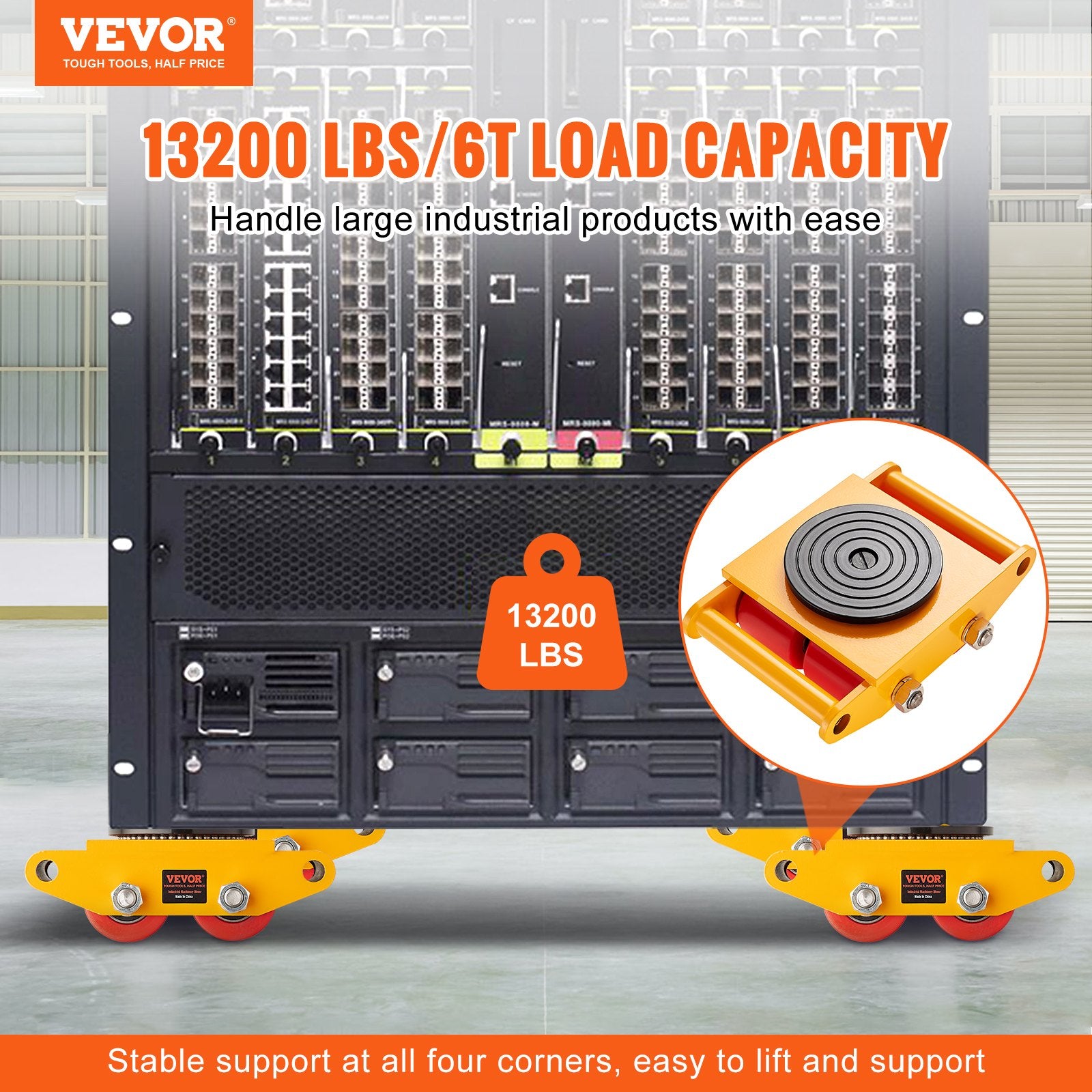 Machinery Skate Dolly Machinery Mover 13200lbs/6T Carbon Steel 4 PU Wheels V952-GYXTKHSG16TPU4PRFV0