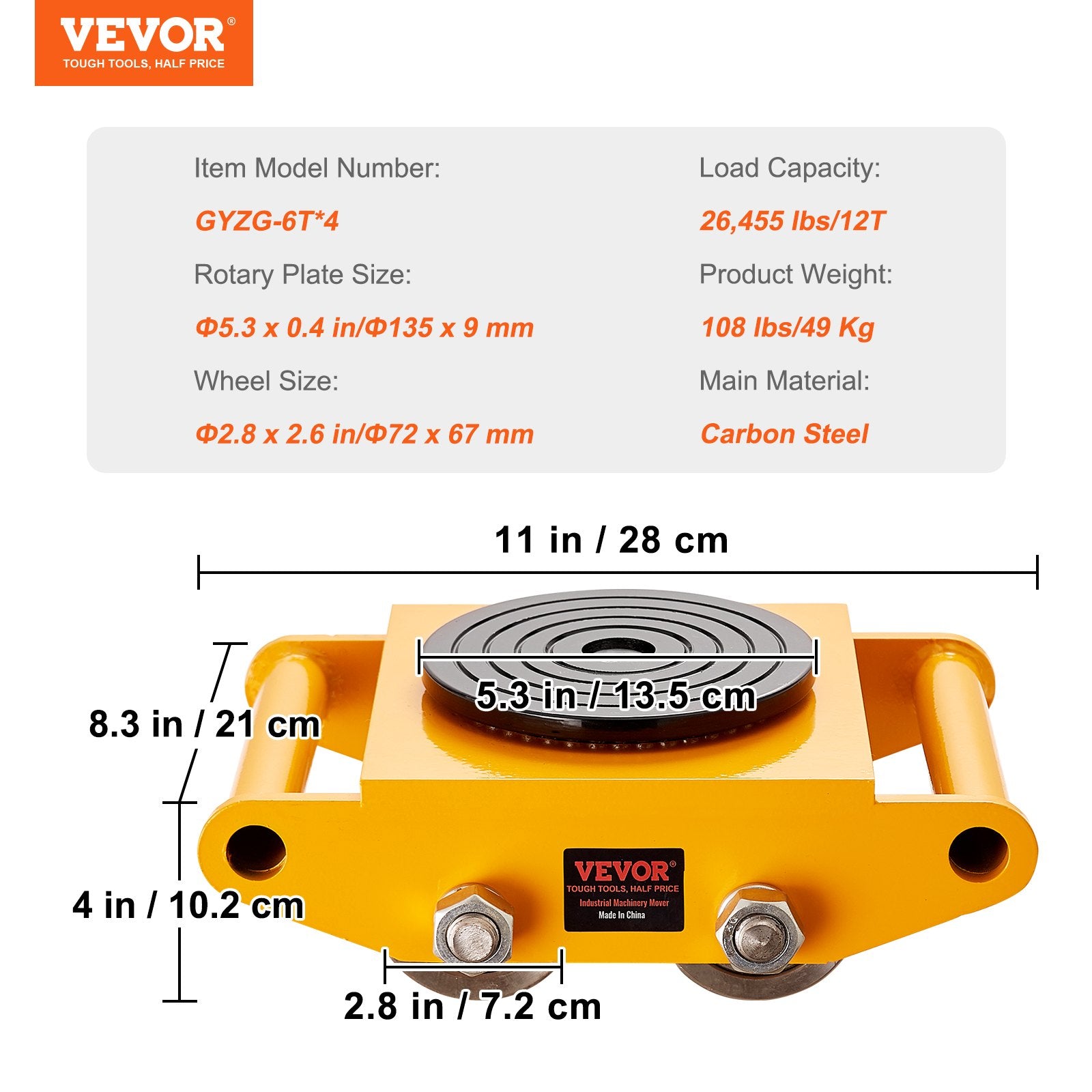 4PCS Machinery Skate Dolly Mover Skate 26455LBS/12T 4 Carbon Steel Wheels V952-GYXTKHSGFG46TAFK1V0