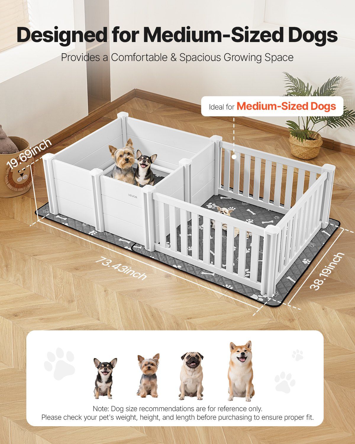 Dog Whelping Box, 1.86x0.97x0.5 m, Plastic Dog Whelping Pen with Adjustable Height Door, Puppy Playpen with V952-GYZXZHZHSLBDGWMS0001V0