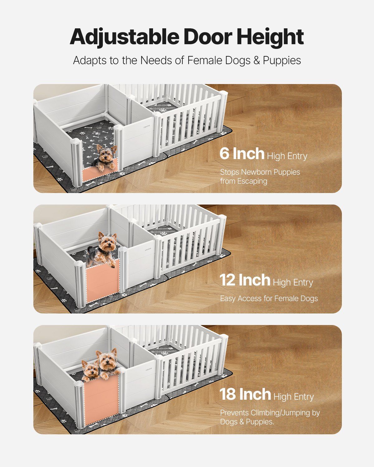 Dog Whelping Box, 1.86x0.97x0.5 m, Plastic Dog Whelping Pen with Adjustable Height Door, Puppy Playpen with V952-GYZXZHZHSLBDGWMS0001V0