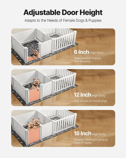 Dog Whelping Box, 1.86x0.97x0.5 m, Plastic Dog Whelping Pen with Adjustable Height Door, Puppy Playpen with V952-GYZXZHZHSLBDGWMS0001V0