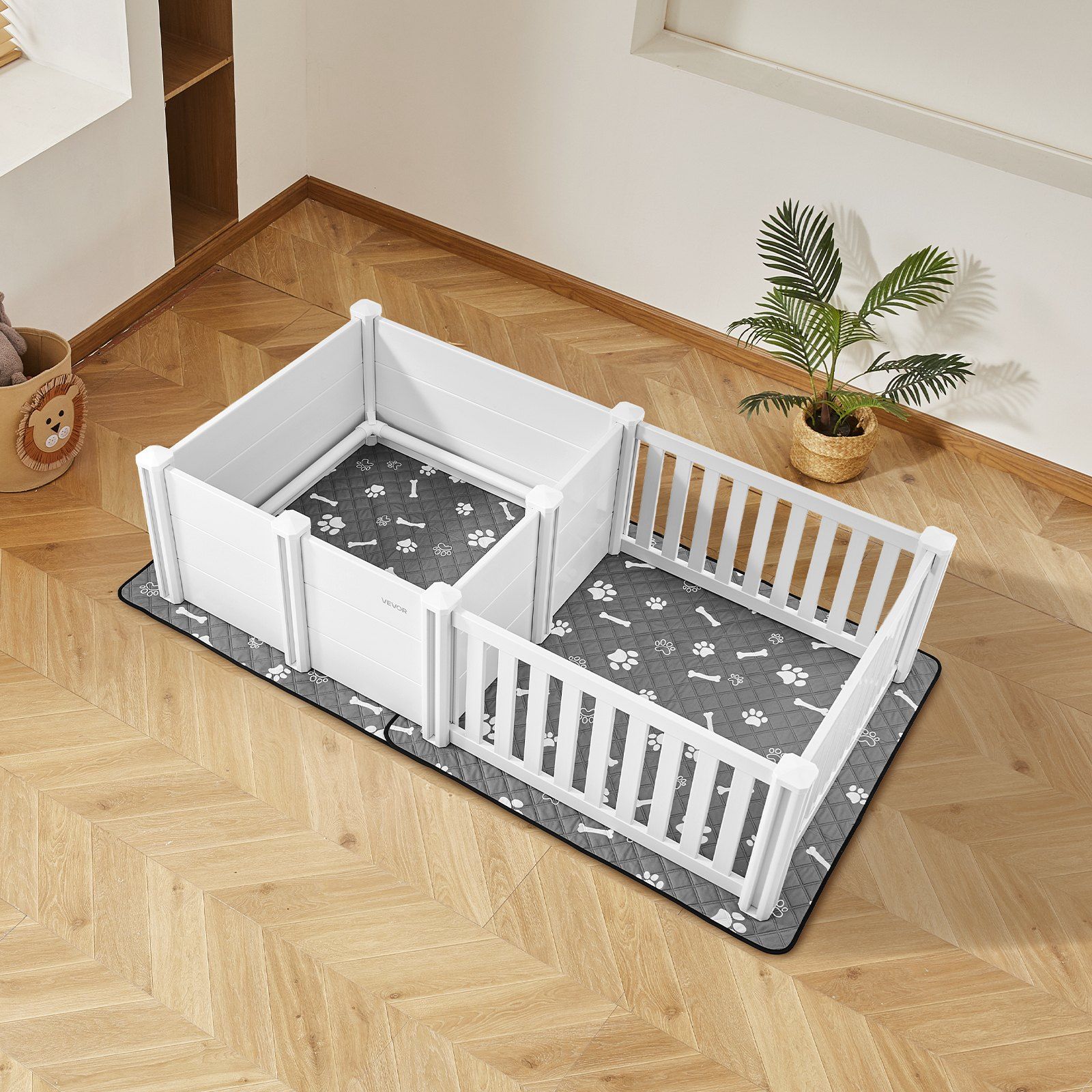 Dog Whelping Box, 1.86x0.97x0.5 m, Plastic Dog Whelping Pen with Adjustable Height Door, Puppy Playpen with V952-GYZXZHZHSLBDGWMS0001V0