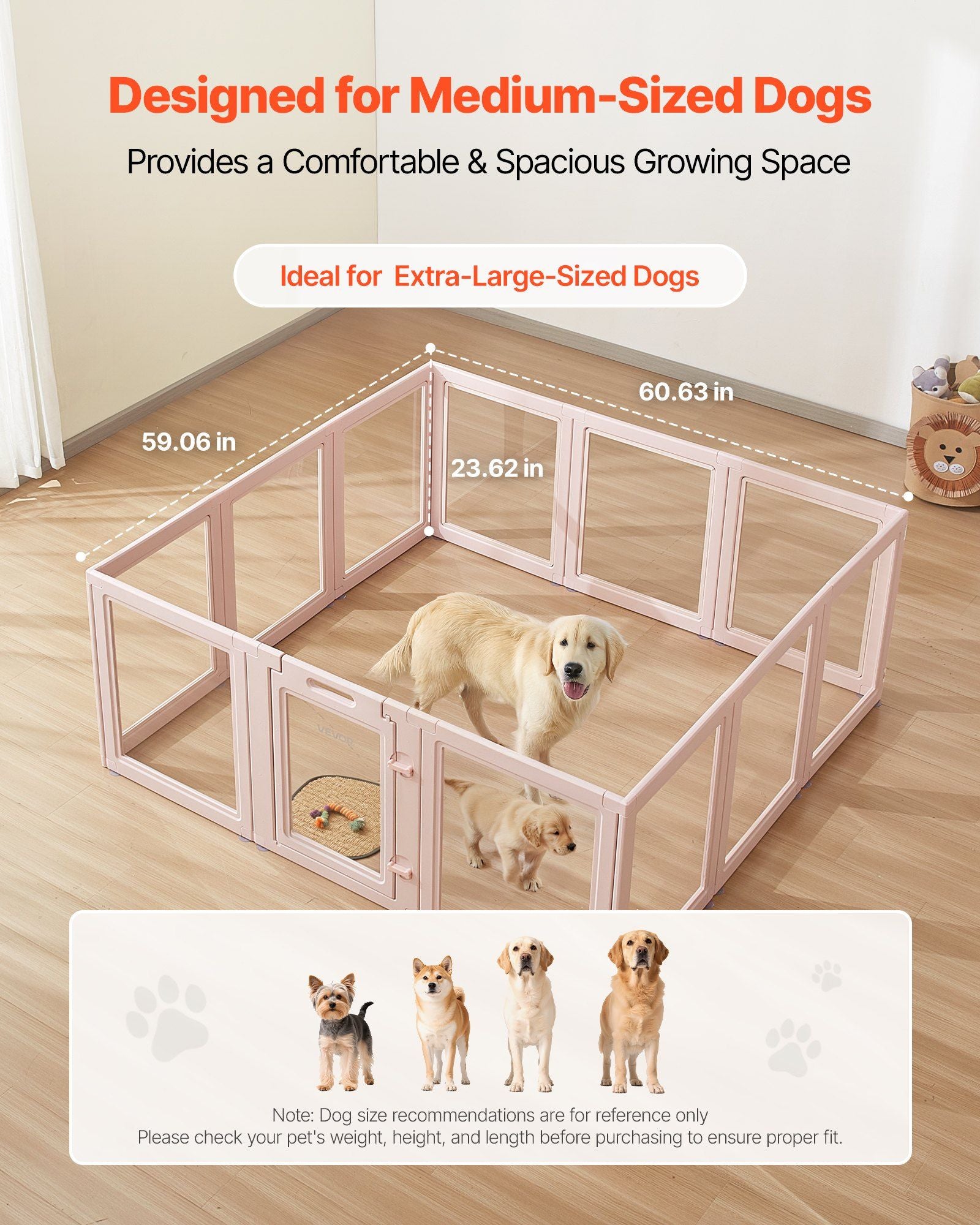Dog Whelping Box, 1.54x1.5x0.6 m, Transparent Plastic Dog Whelping Pen for Large Sized Dogs, Waterproof Puppy V952-GYZXZJZJSLDCK3NII001V0