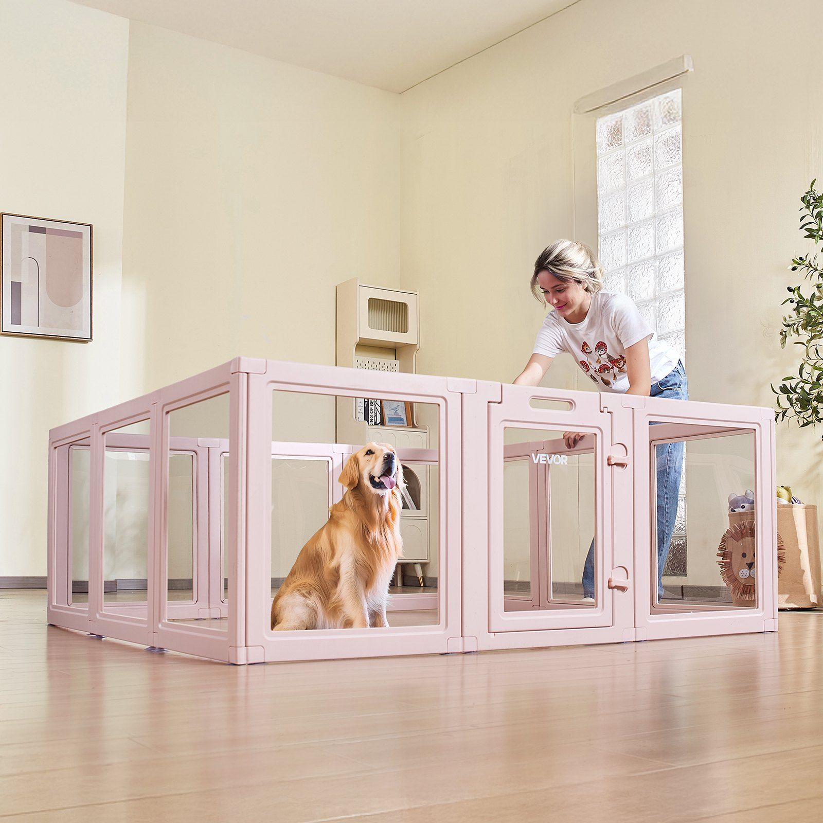 Dog Whelping Box, 1.54x1.5x0.6 m, Transparent Plastic Dog Whelping Pen for Large Sized Dogs, Waterproof Puppy V952-GYZXZJZJSLDCK3NII001V0