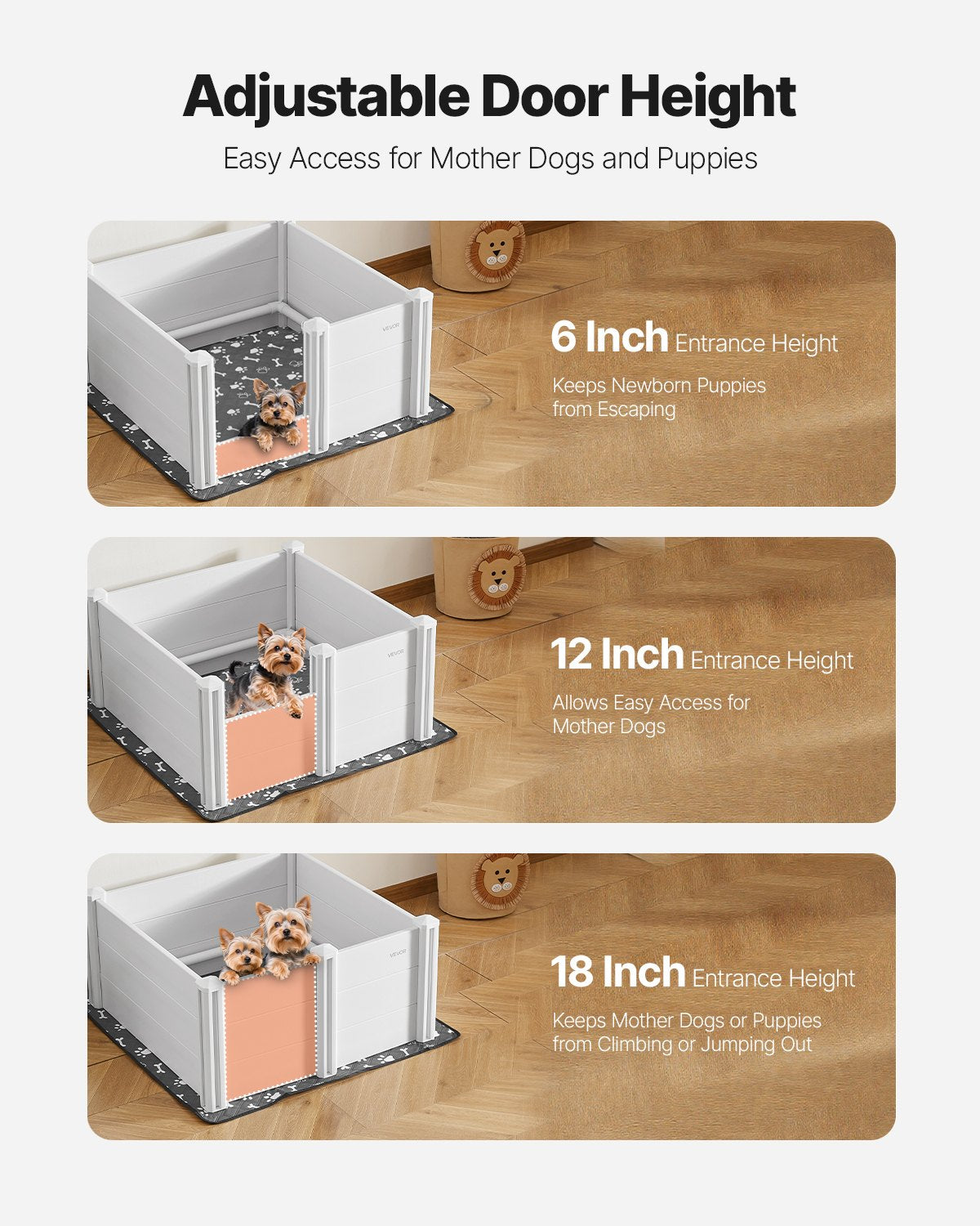 Dogs Whelping Box, 980 x 980 x 460 mm, Plastic PVC Puppies Playpen with Height Adjustable Door and Washable V952-GYZXZJZJSLZXOYTOYV0