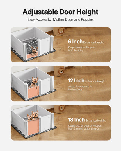 Dogs Whelping Box, 980 x 980 x 460 mm, Plastic PVC Puppies Playpen with Height Adjustable Door and Washable V952-GYZXZJZJSLZXOYTOYV0