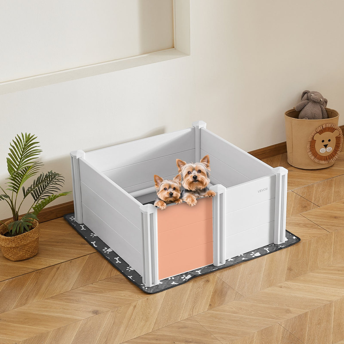 Dogs Whelping Box, 980 x 980 x 460 mm, Plastic PVC Puppies Playpen with Height Adjustable Door and Washable V952-GYZXZJZJSLZXOYTOYV0