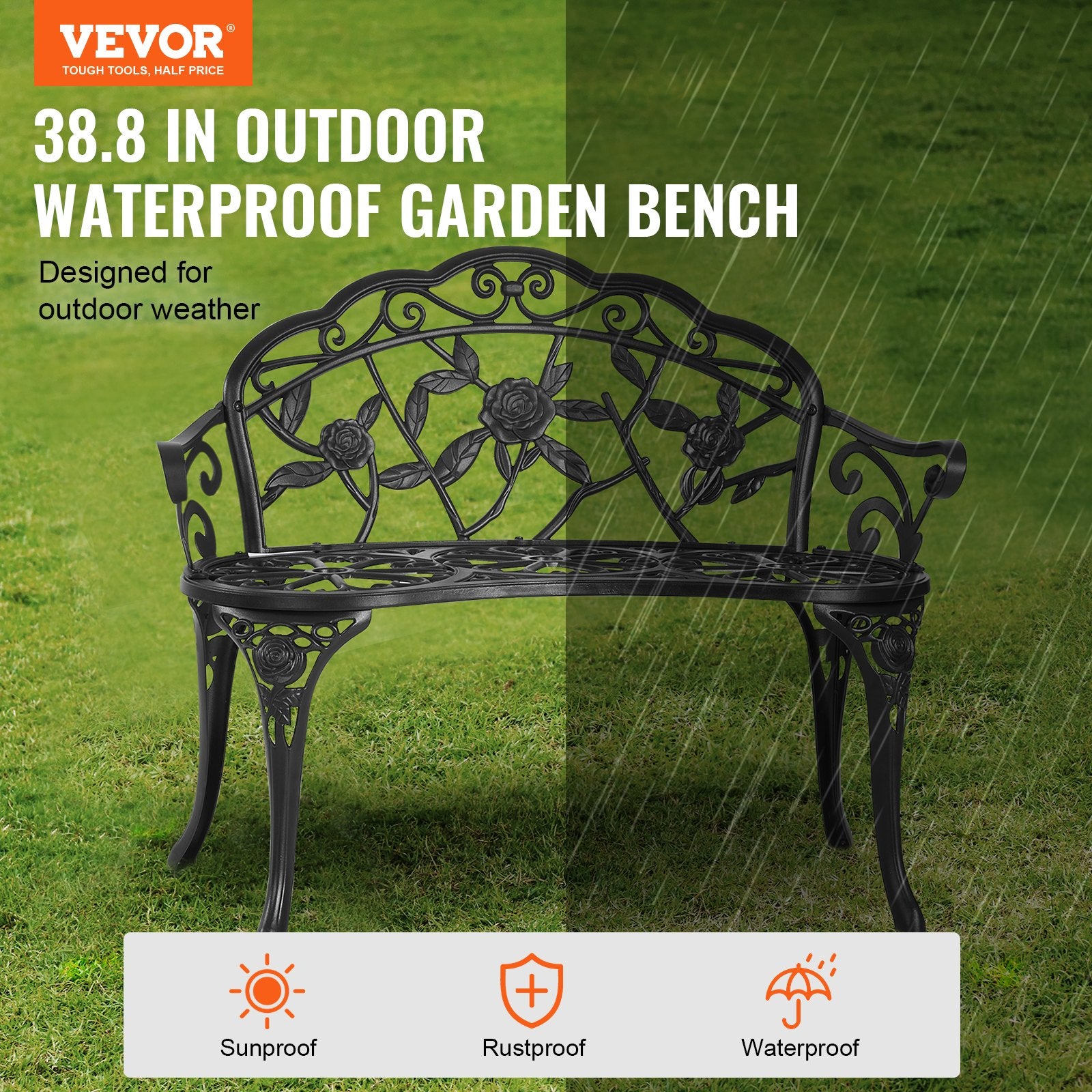 Outdoor Bench, 38.8 inches Metal Garden Bench for Outdoors, 480 lbs Load Capacity Bench, Outdoor Garden Park V952-GYZYJS40YC00PL1X7V0