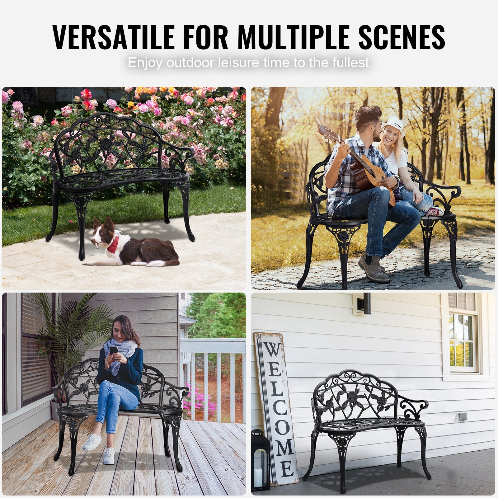 Outdoor Bench, 38.8 inches Metal Garden Bench for Outdoors, 480 lbs Load Capacity Bench, Outdoor Garden Park V952-GYZYJS40YC00PL1X7V0
