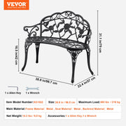 Outdoor Bench, 38.8 inches Metal Garden Bench for Outdoors, 480 lbs Load Capacity Bench, Outdoor Garden Park V952-GYZYJS40YC00PL1X7V0